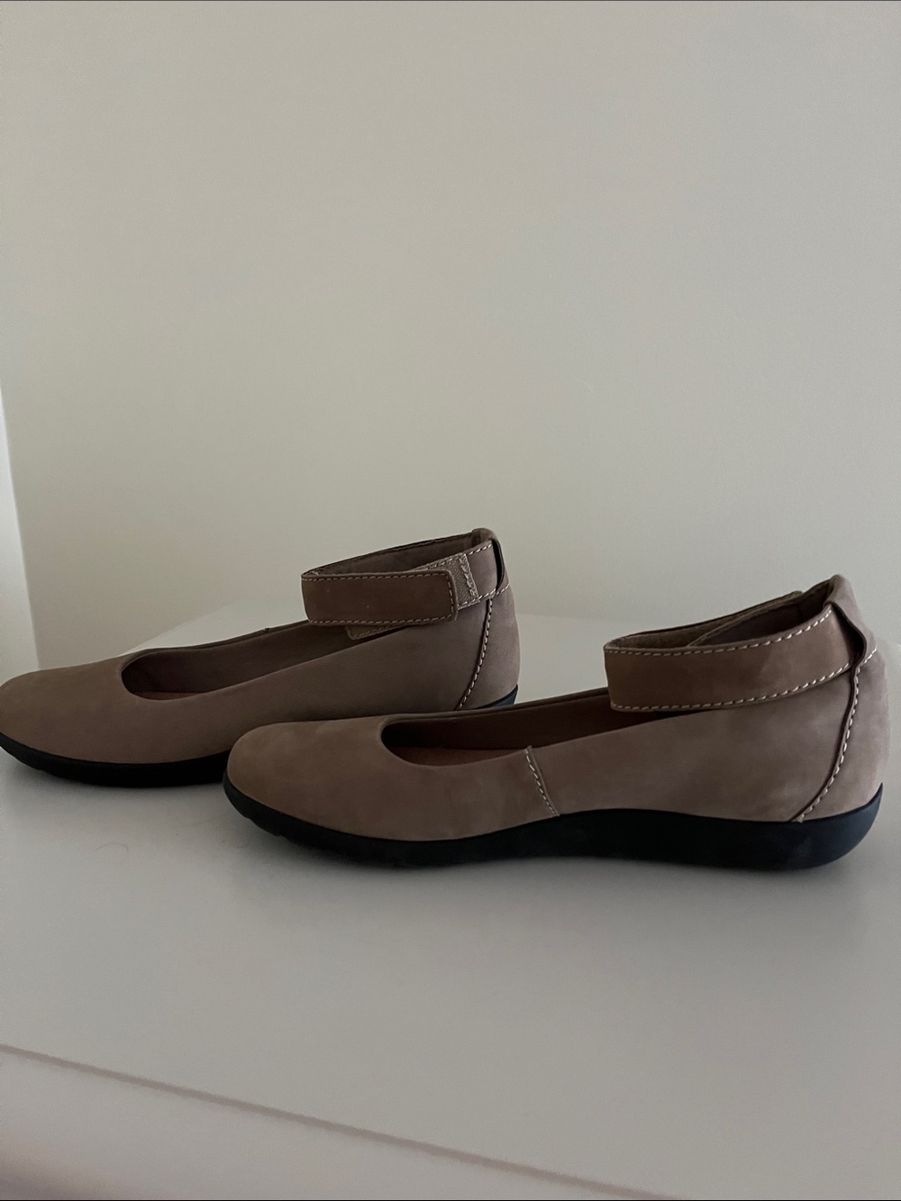 Women's Taupe Ankle-Strap Comfort Flats